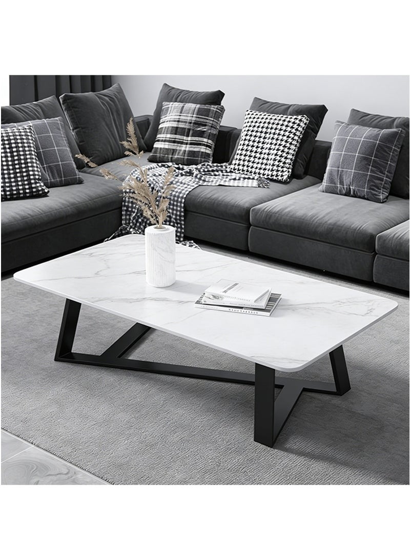 VUCATIN 120x60x45cm Luxury Wooden Living Room Coffee Table - Modern Faux Marble Texture Tea Table, Small Home Office Balcony Tea Desk, Nordic Ins Style Center Table  (White) - Image 1